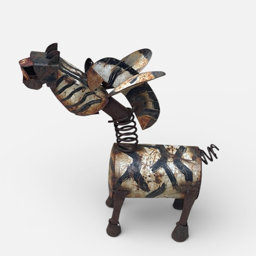 Rustic Metal Zebra Sculpture 12” x 7”